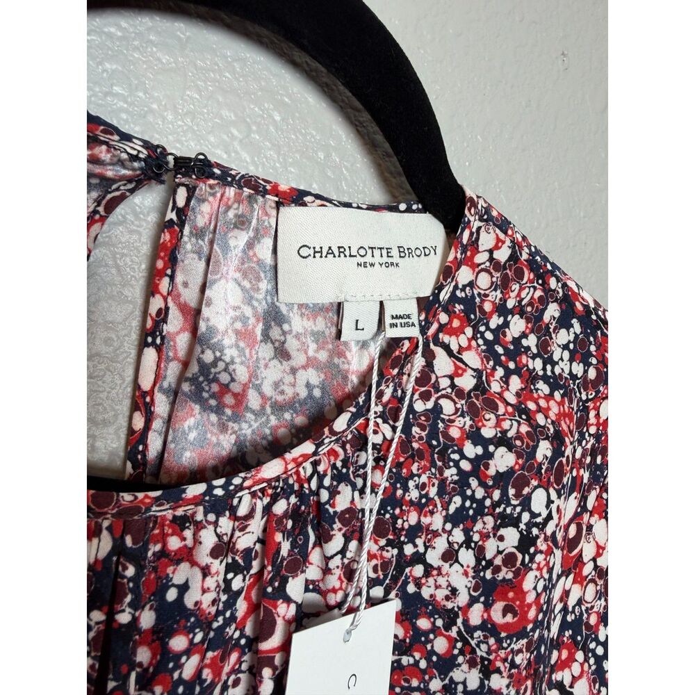 NWT Charlotte Brody Keyhole Blouse Red Marble Size Large - Picture 2 of 13